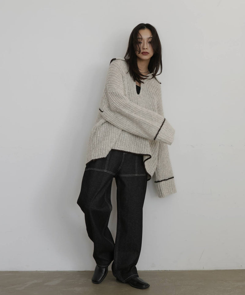 配色ミックスポロニット