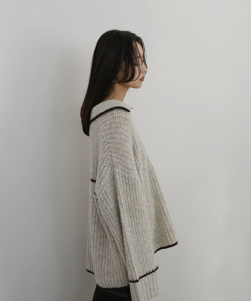 配色ミックスポロニット