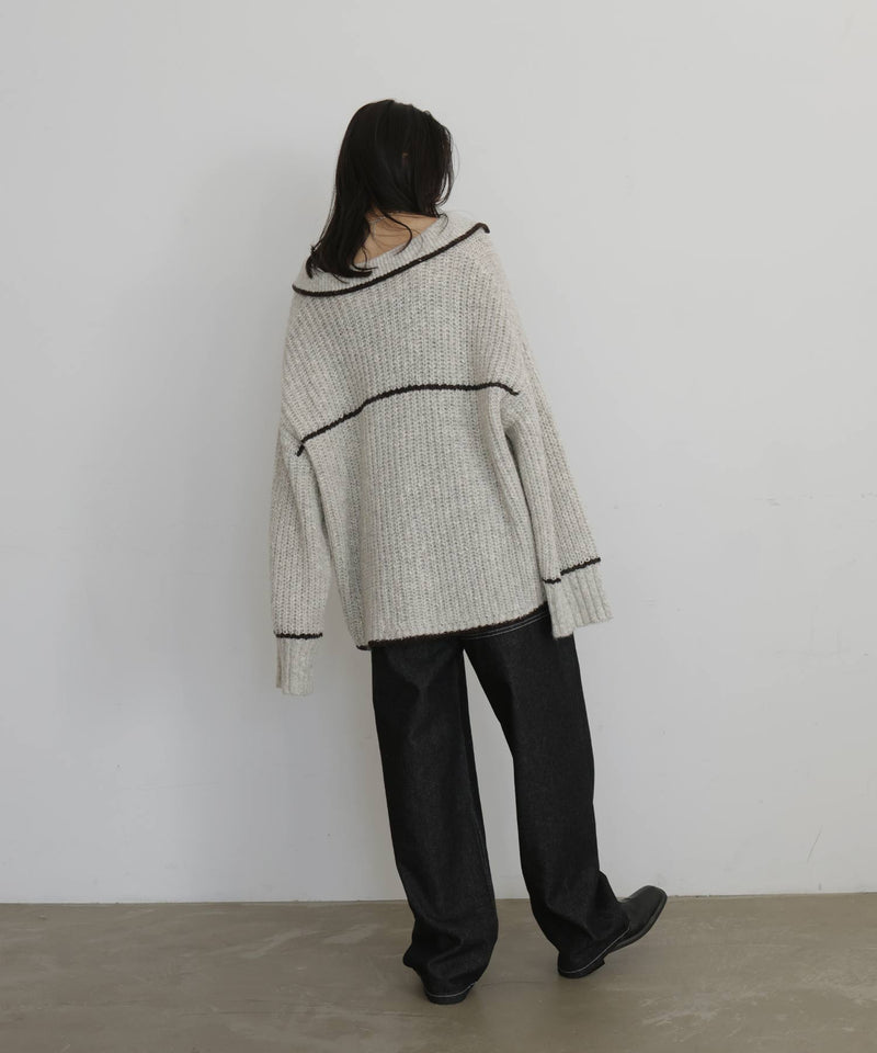 配色ミックスポロニット