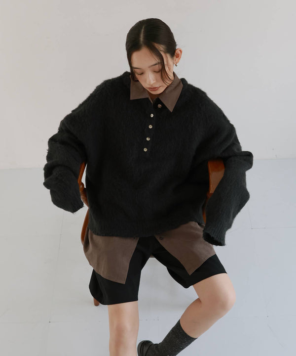 ヘンリーネックシャギーニット