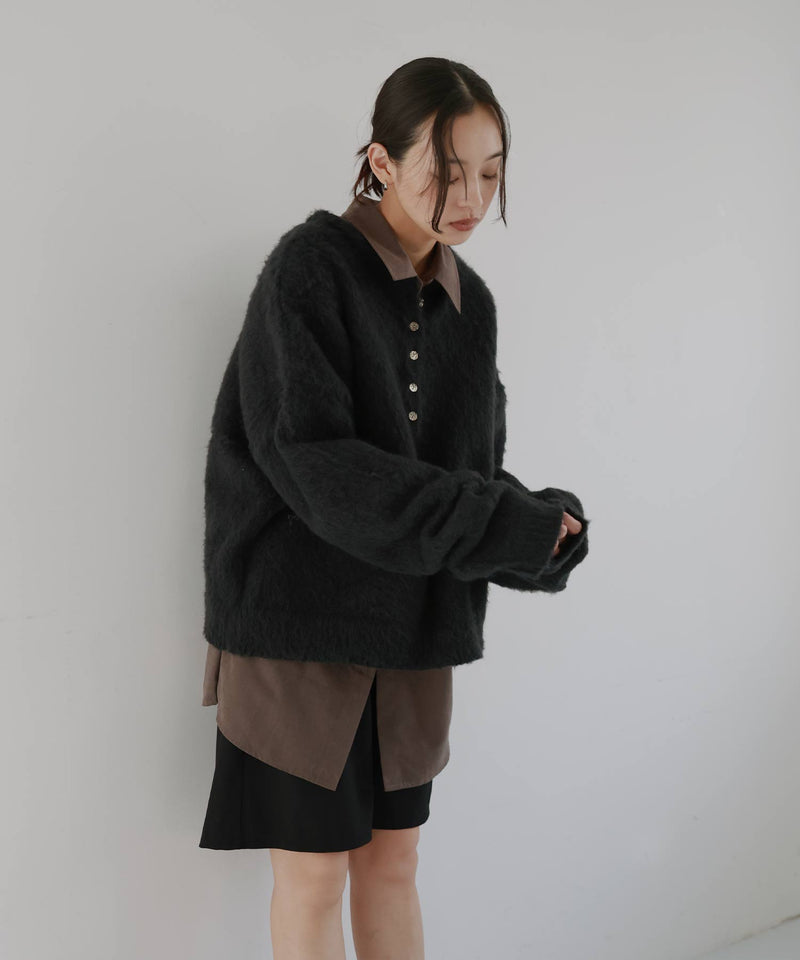 ヘンリーネックシャギーニット