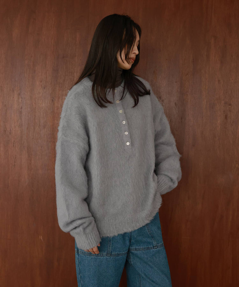 ヘンリーネックシャギーニット