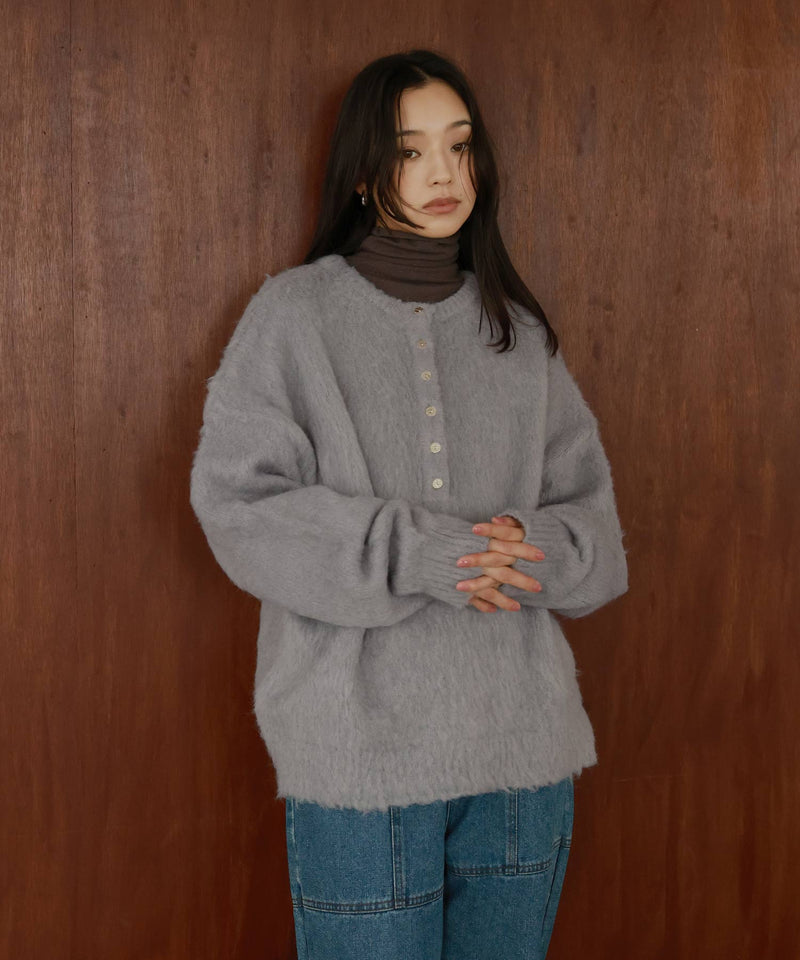 ヘンリーネックシャギーニット