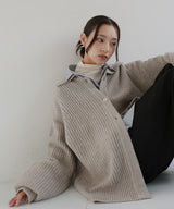 襟付きポロニットカーディガン