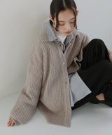 襟付きポロニットカーディガン