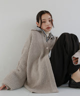 襟付きポロニットカーディガン