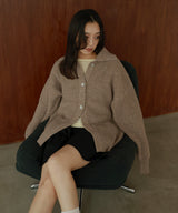 襟付きポロニットカーディガン