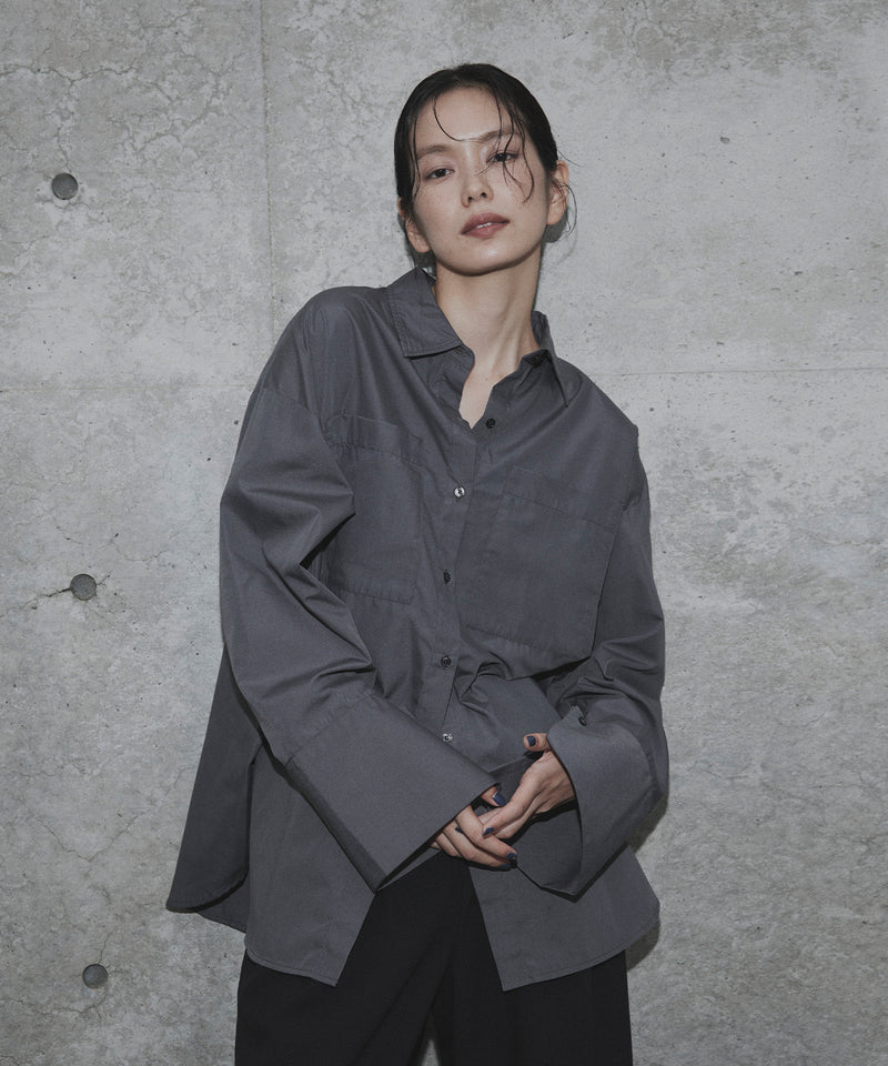 OIZUMI Vネックシャツ 黒 サイドポケット付き OIZUMI Vネックシャツ 黒