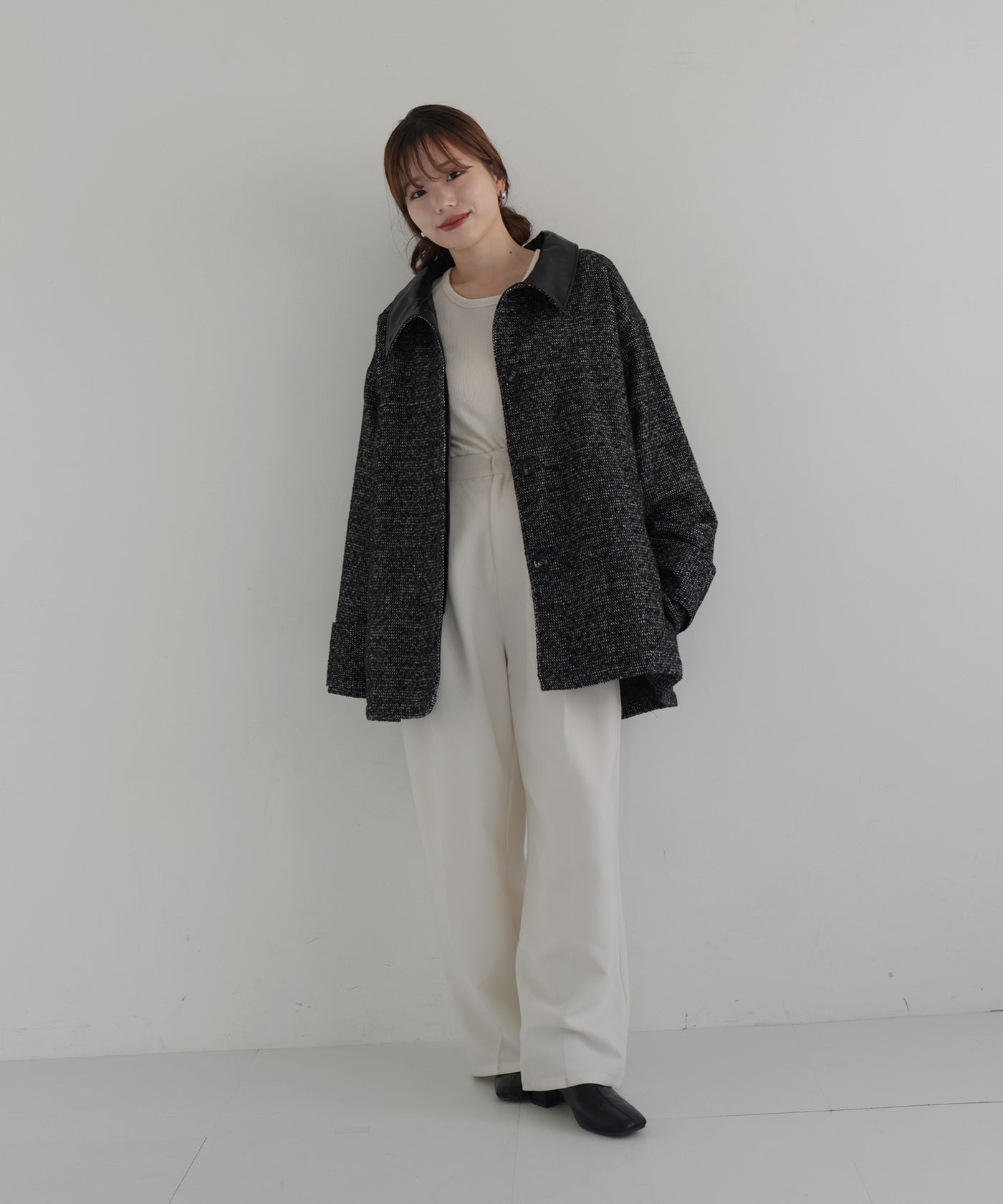 sakippe×hellam】レザーカラー中綿オーバージャケット