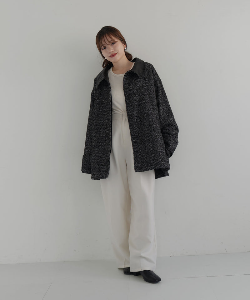 【sakippe×hellam】レザーカラー中綿オーバージャケット