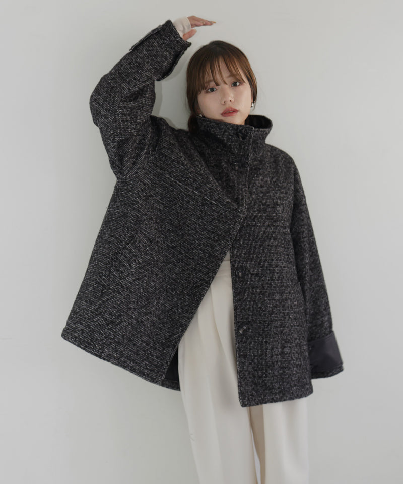 【sakippe×hellam】レザーカラー中綿オーバージャケット