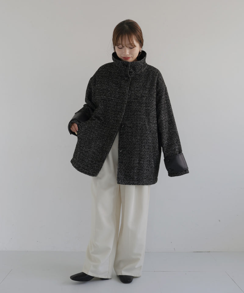 【sakippe×hellam】レザーカラー中綿オーバージャケット
