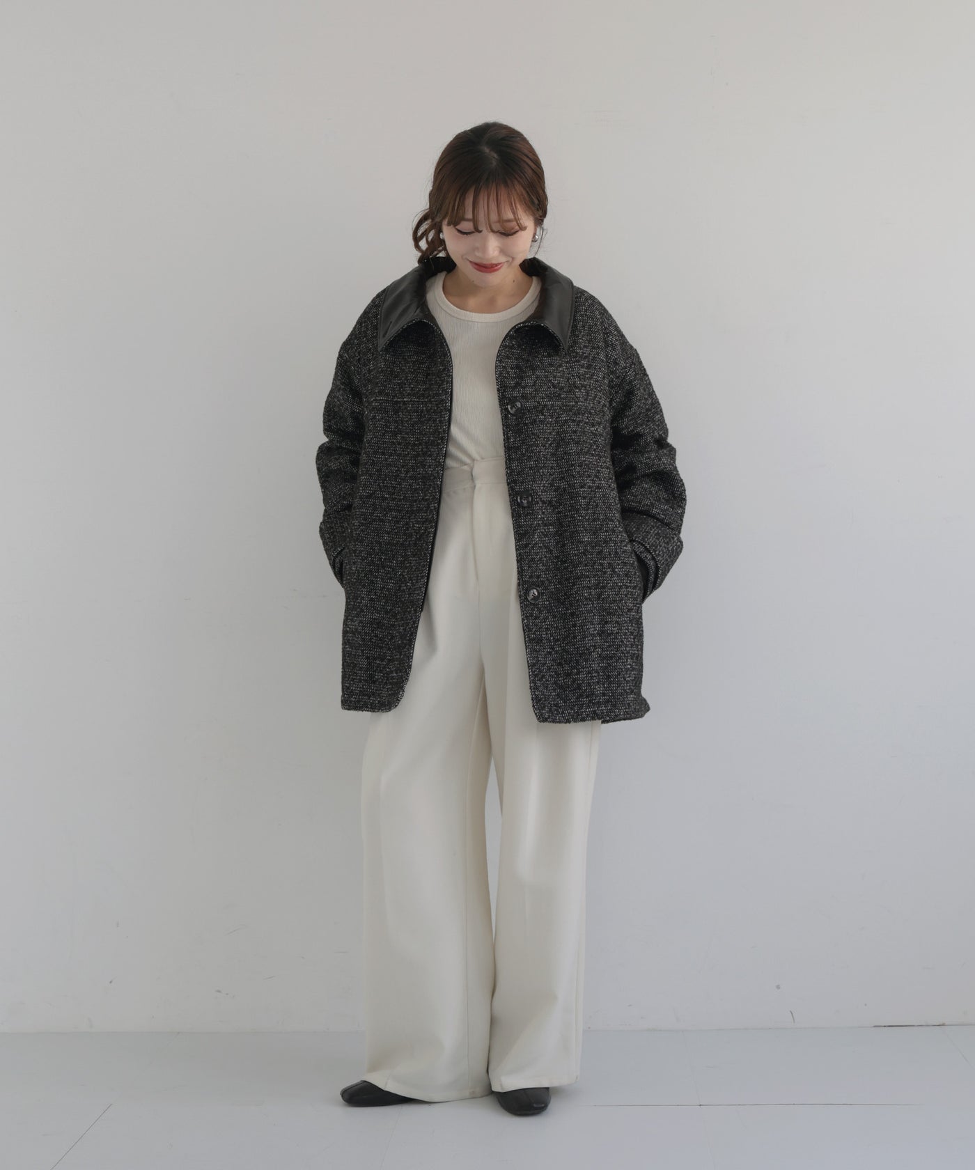 sakippe×hellam】レザーカラー中綿オーバージャケット