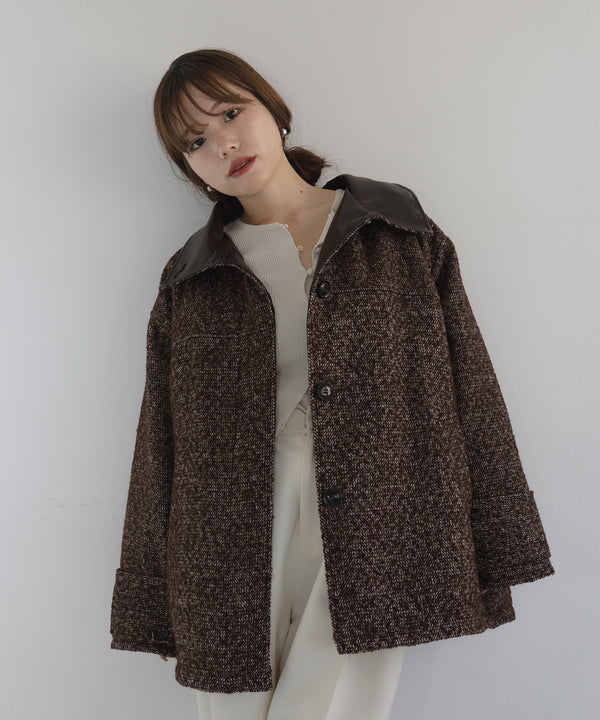 【sakippe×hellam】レザーカラー中綿オーバージャケット