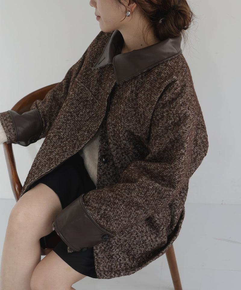 【sakippe×hellam】レザーカラー中綿オーバージャケット