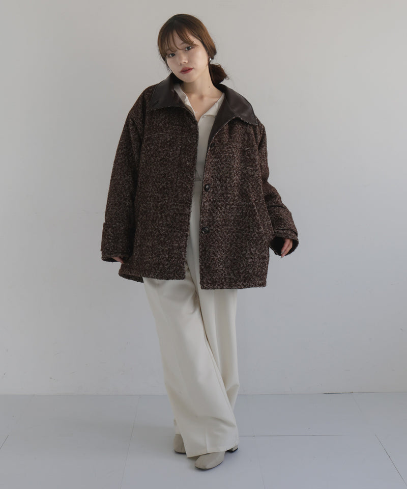 【sakippe×hellam】レザーカラー中綿オーバージャケット