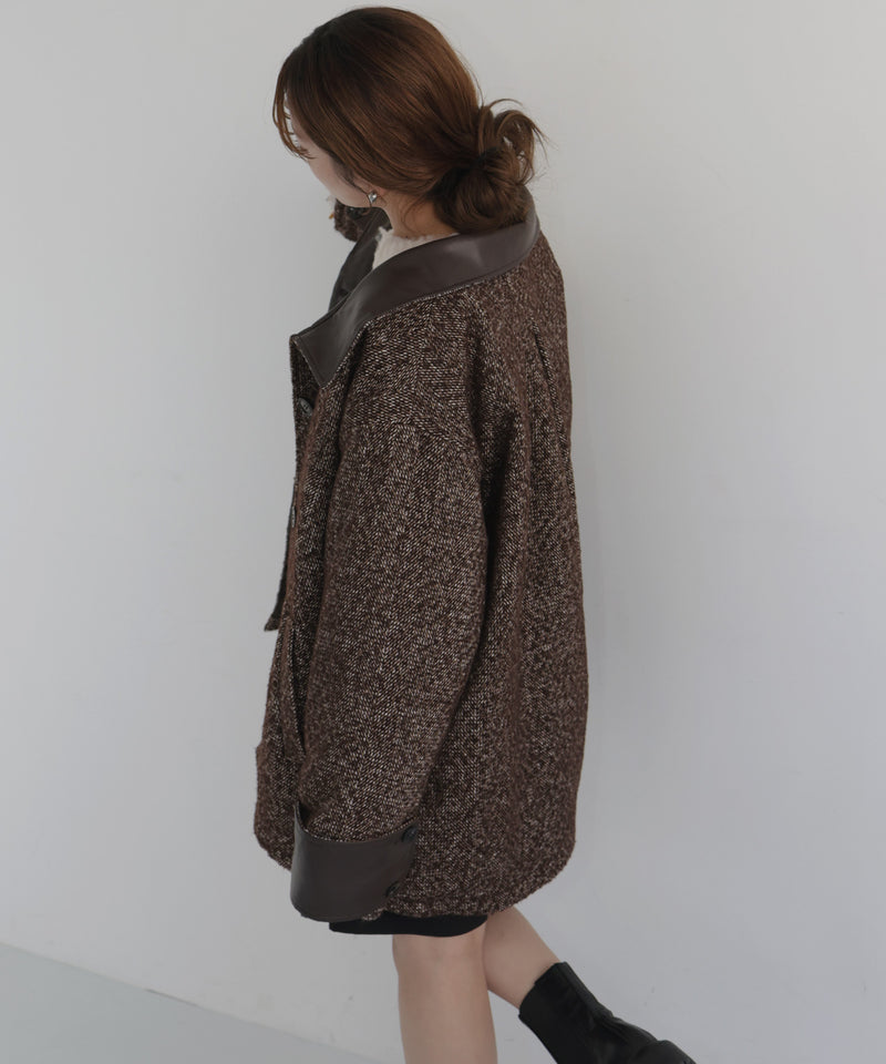 【sakippe×hellam】レザーカラー中綿オーバージャケット