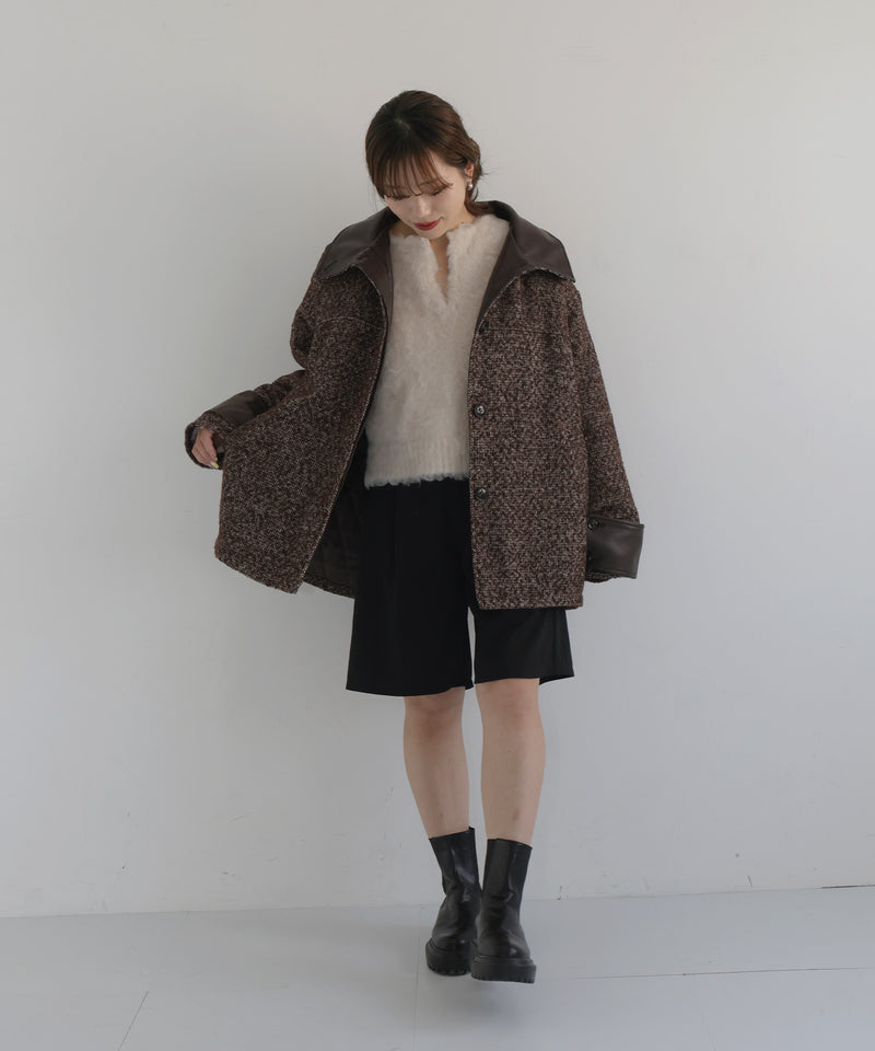【sakippe×hellam】レザーカラー中綿オーバージャケット