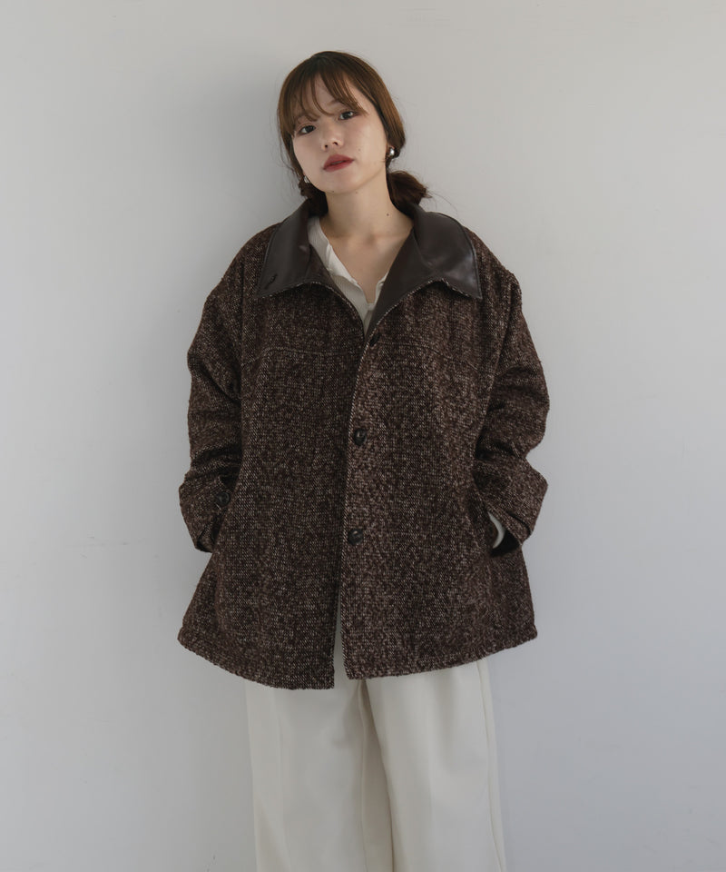【sakippe×hellam】レザーカラー中綿オーバージャケット