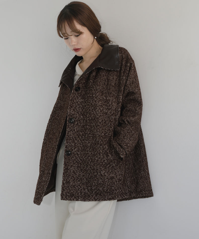 【sakippe×hellam】レザーカラー中綿オーバージャケット