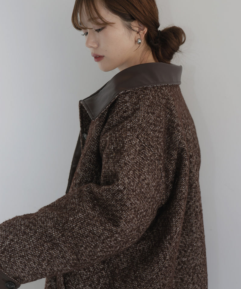 【sakippe×hellam】レザーカラー中綿オーバージャケット