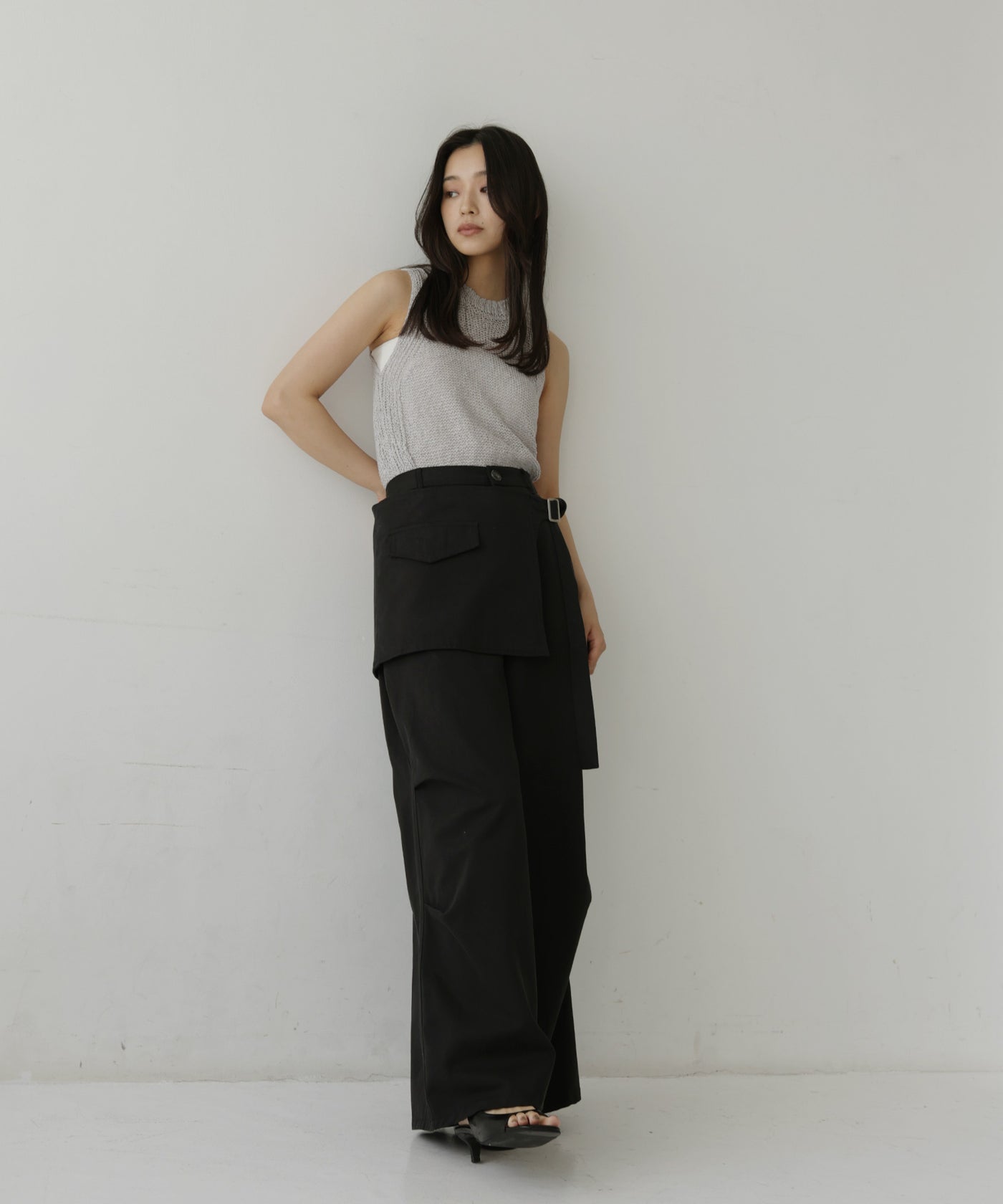 ラップスカート付きタックワイドパンツ – hellam