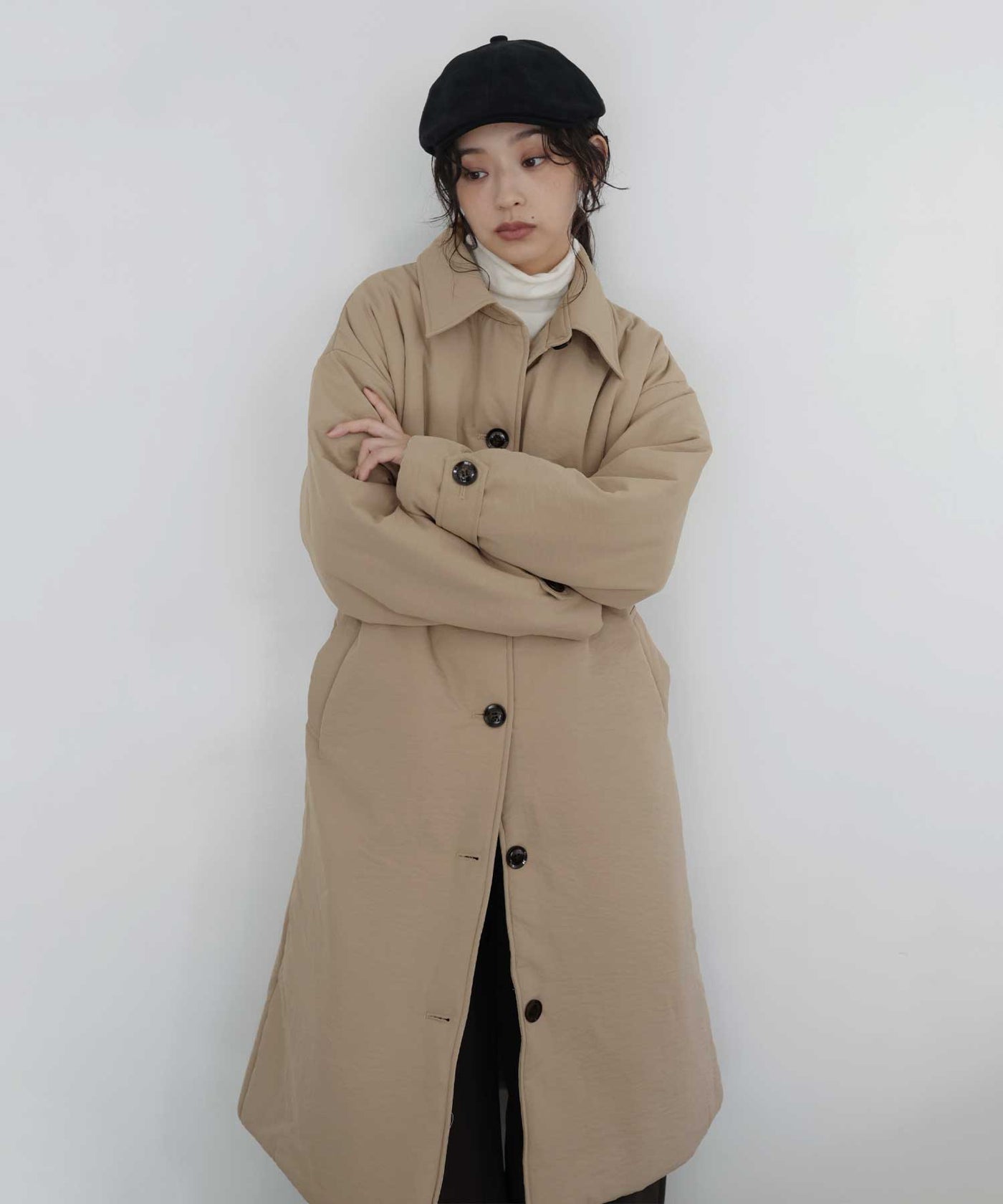 11月上旬予約商品】ベルト付き中綿ステンカラーコート – hellam