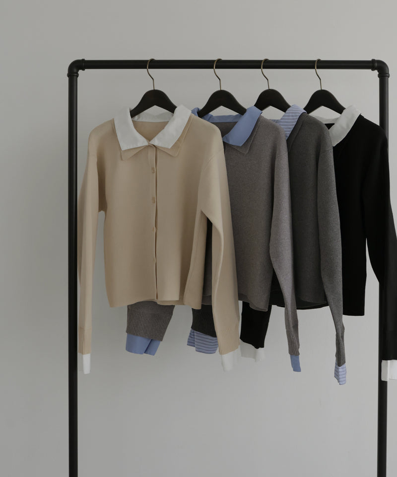 シャツ襟レイヤード風カーディガン