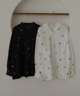 配色刺繍オープンカラーシャツ