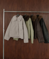 襟ボアフェイクレザー中綿ブルゾン