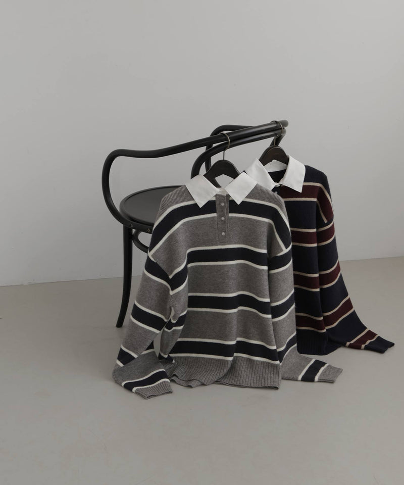 ボーダーラガーニットポロ