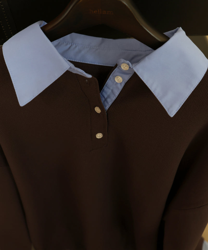 フェイクレイヤード シャツ襟ニットポロ