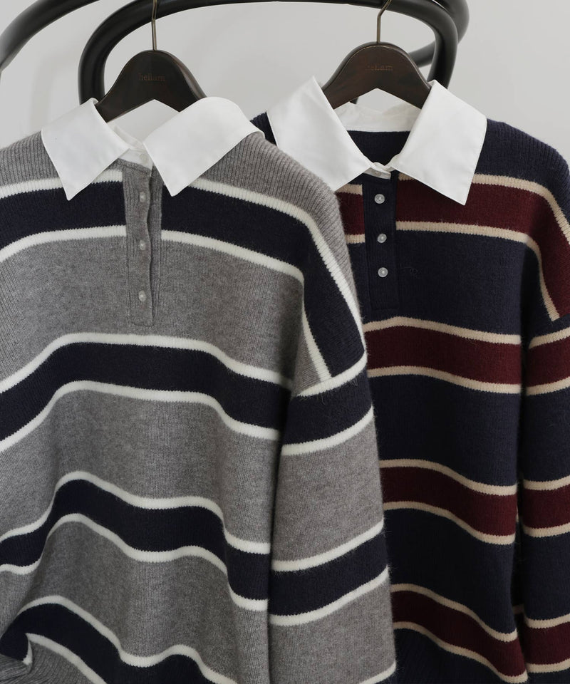ボーダーラガーニットポロ