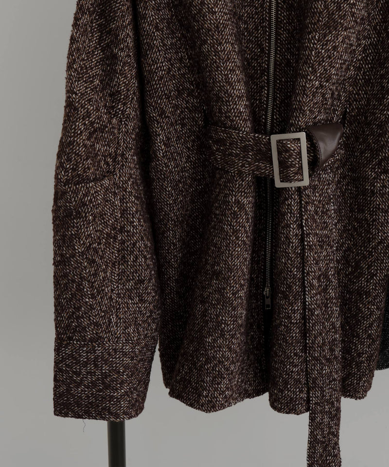 ベルト付きツイードペプラムジャケット