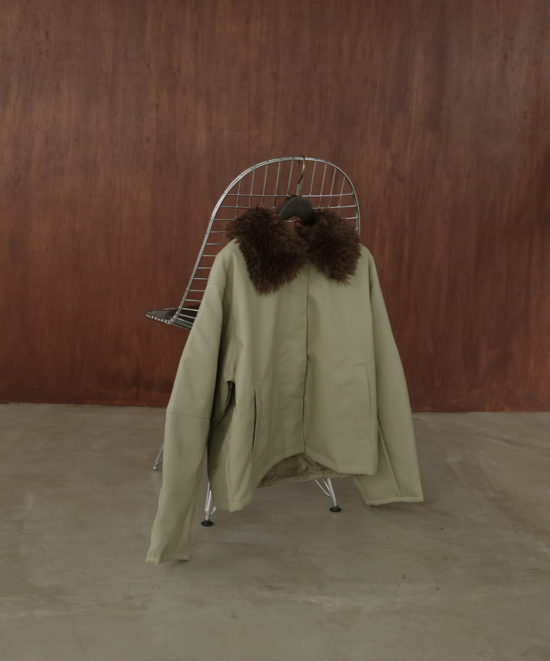 襟ボアフェイクレザー中綿ブルゾン