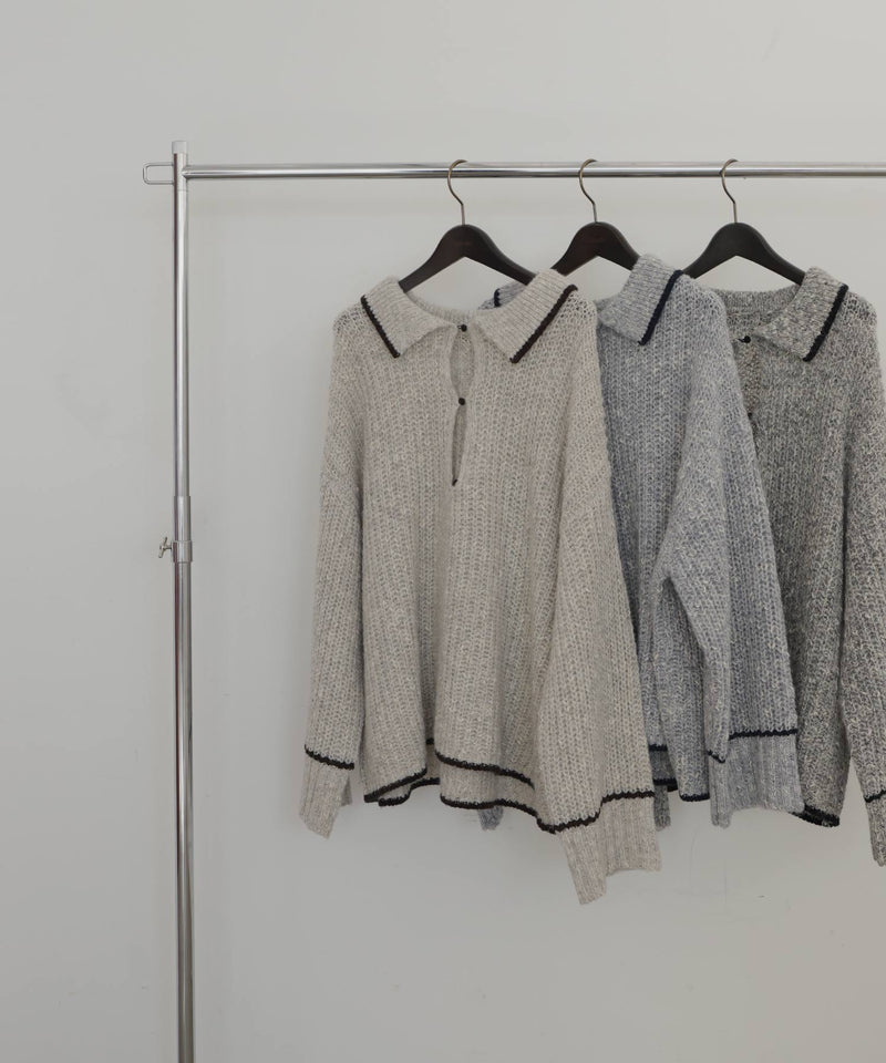 配色ミックスポロニット