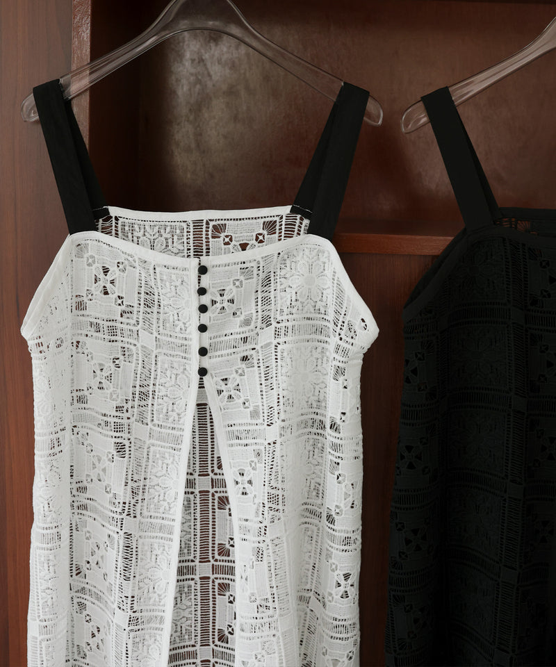 3D Embroideryチュニックキャミ ホワイト クロシェレース配色チュニックキャミ – hellam