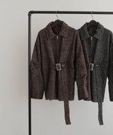 ベルト付きツイードペプラムジャケット