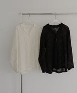 刺繍シアーオープンカラーシャツ