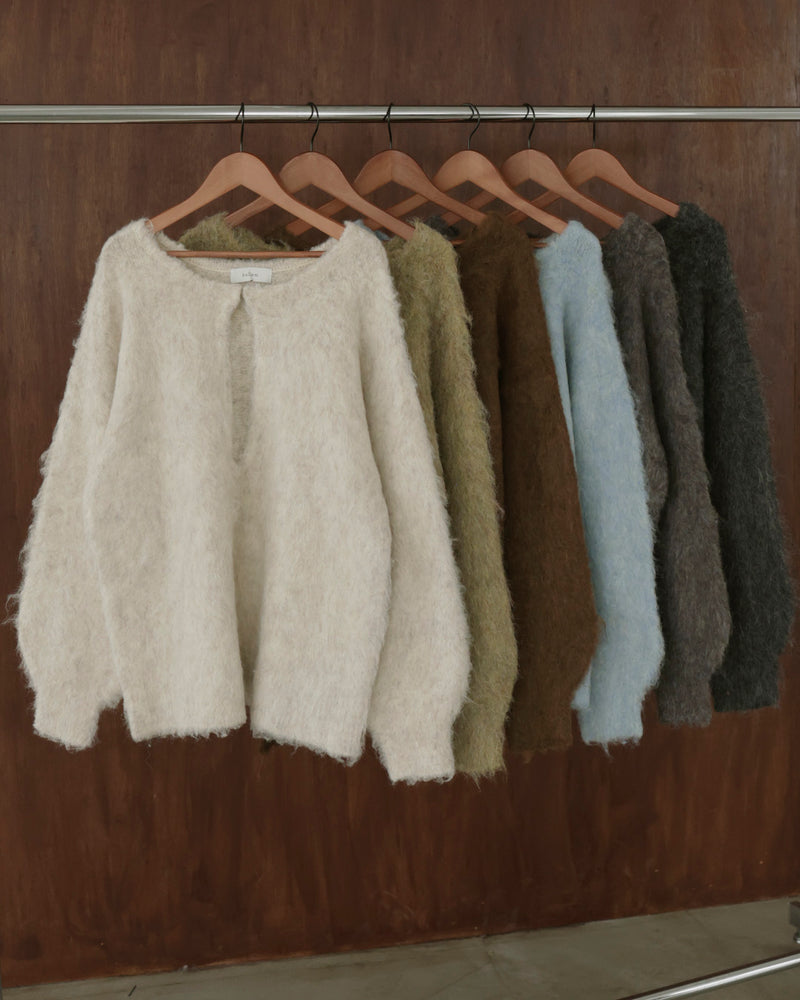 ミックスシャギーキーネックニット