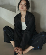 刺繍レースオープンカラーシャツ